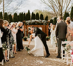 A couple celebrating in a garden